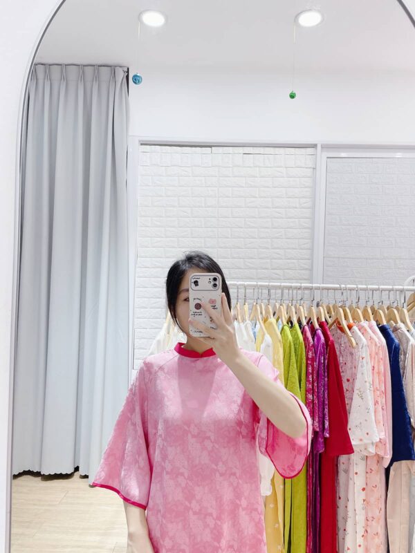 Áo dài hồng viền cổ và tay AD22 - Ảnh 3