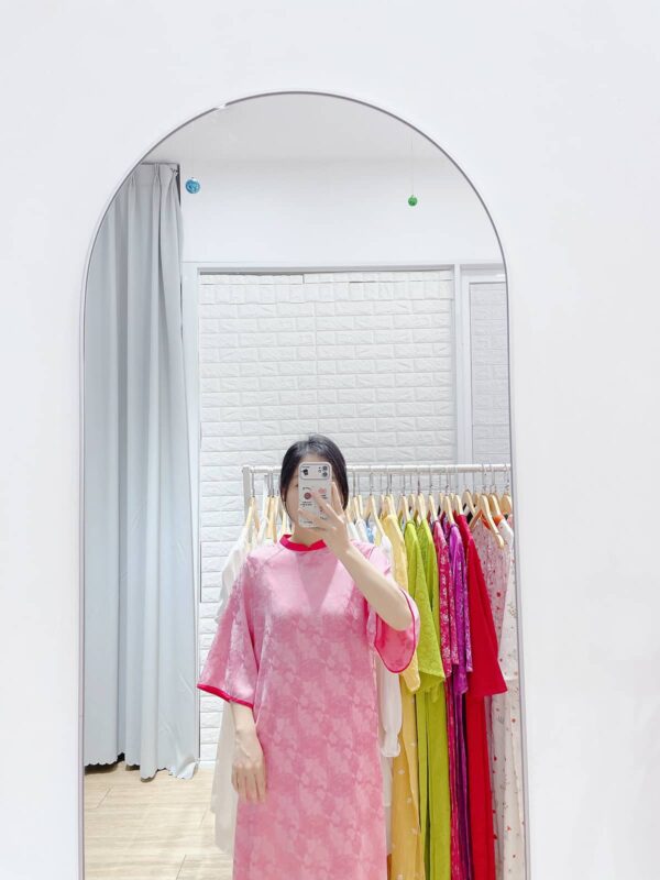 Áo dài hồng viền cổ và tay AD22 - Ảnh 4