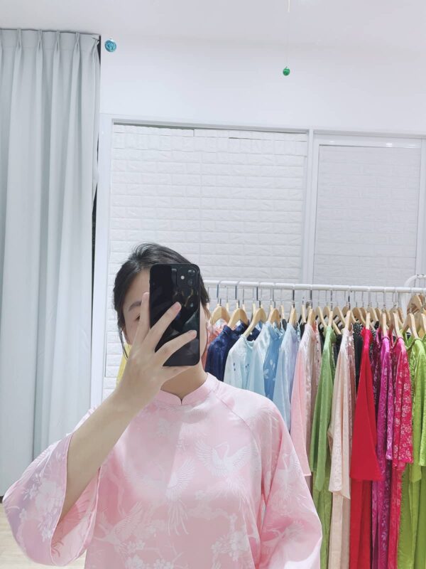 Áo dài màu hồng phấn con hạc big size AD24