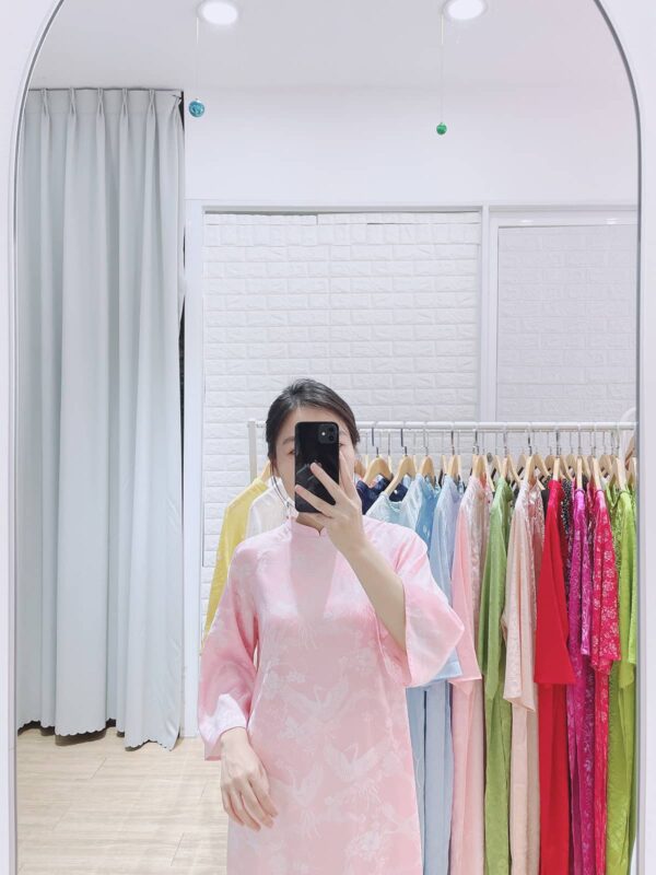 Áo dài màu hồng phấn con hạc big size AD24 - Ảnh 6