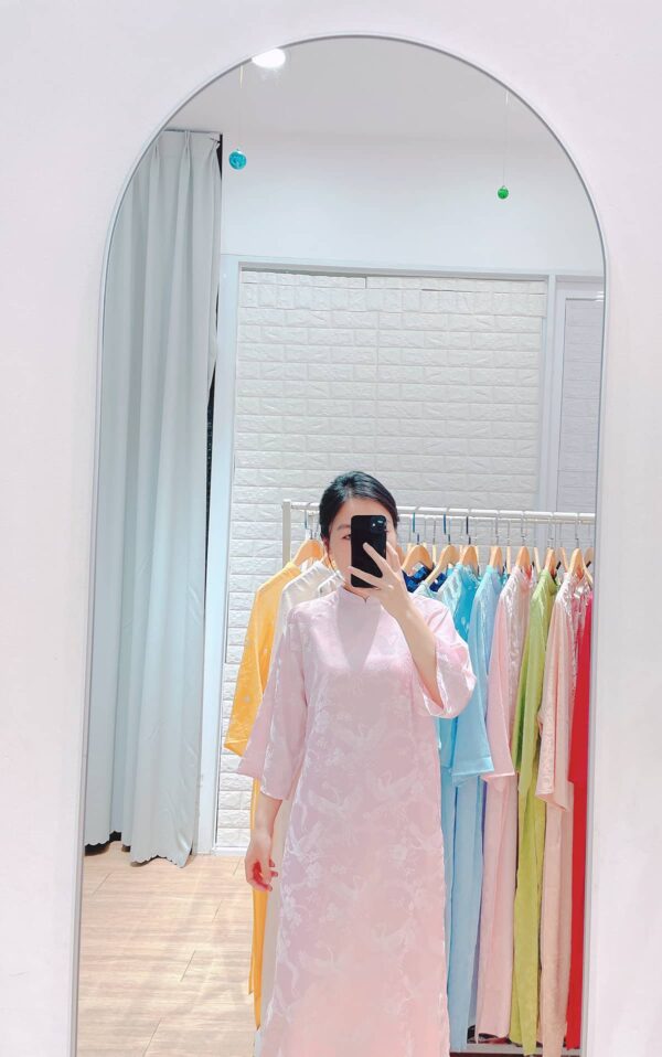 Áo dài màu hồng phấn con hạc big size AD24 - Ảnh 5