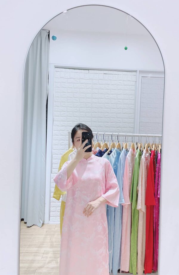Áo dài màu hồng phấn con hạc big size AD24 - Ảnh 4