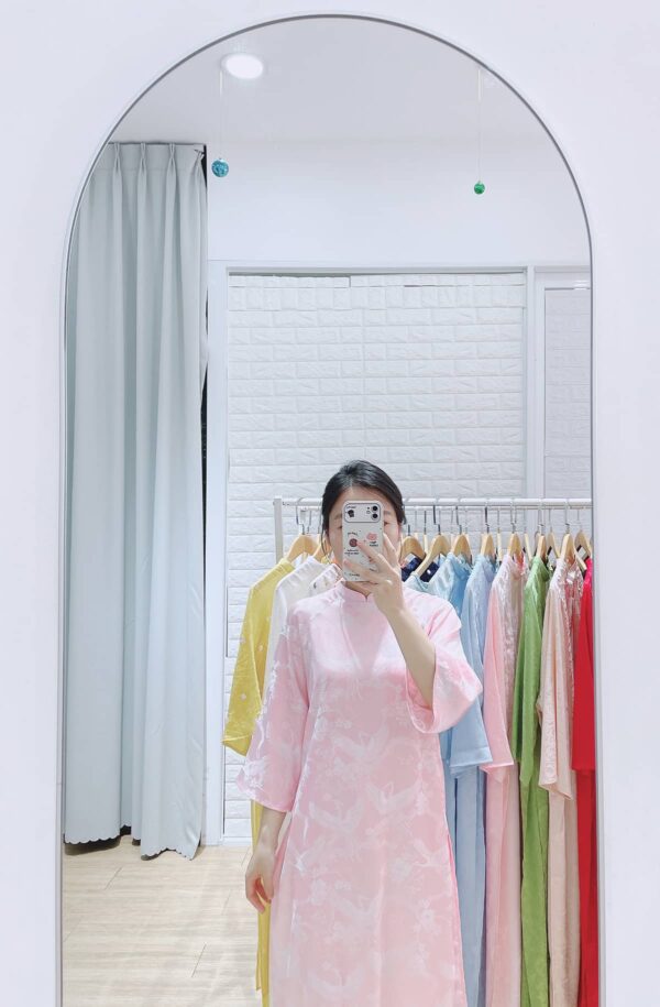 Áo dài màu hồng phấn con hạc big size AD24 - Ảnh 3