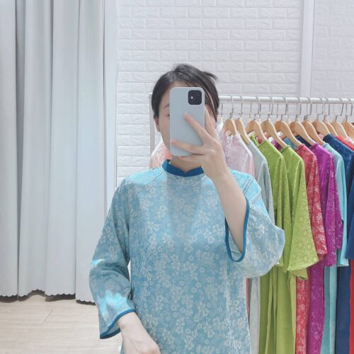 Áo dài lụa 2 da viền cổ và tay AD32