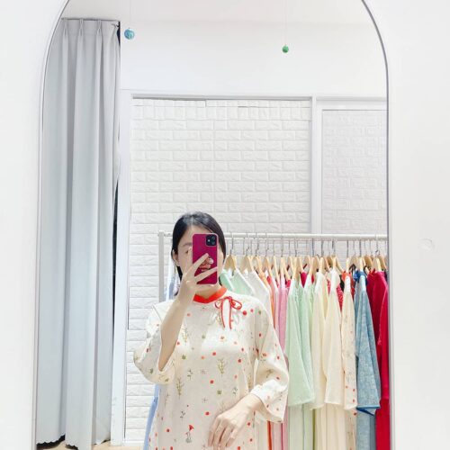 Áo dài big size phối cổ kèm nơ AD37