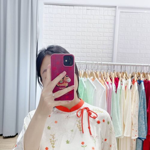 Alternative view of Áo dài big size phối cổ kèm nơ AD37