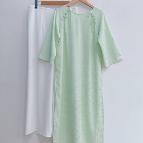 Áo dài xanh mint cổ tròn nơ 2 bên AD35