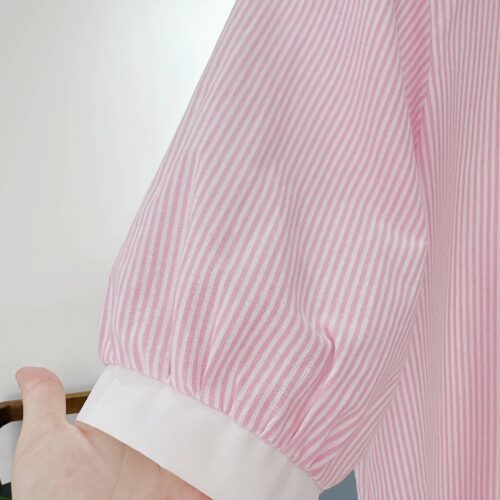 Alternative view of Áo sơ mi sọc hồng phối cổ trắng big size A77