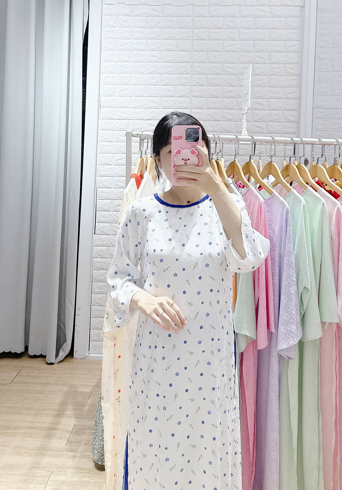 Áo dài cổ tròn thắt bím nút bọc AD41 - Ảnh 2