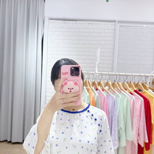 Áo dài cổ tròn thắt bím nút bọc AD41