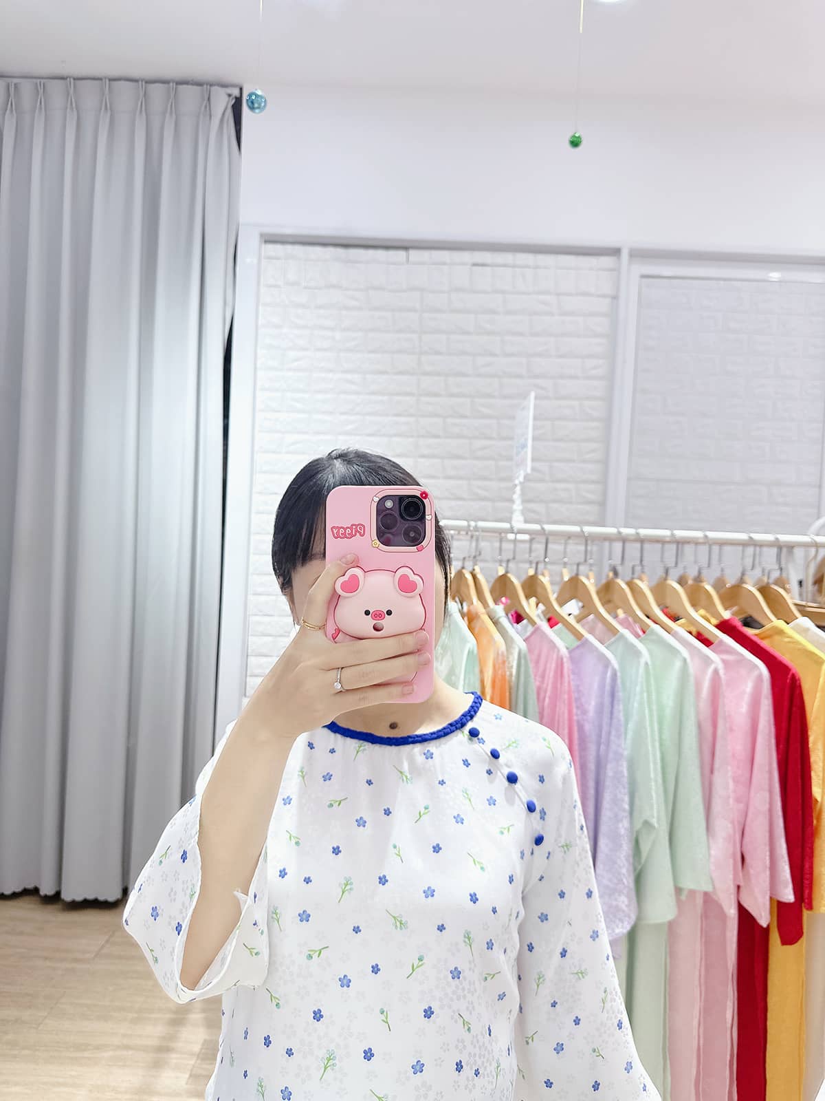 Áo dài cổ tròn thắt bím nút bọc AD41