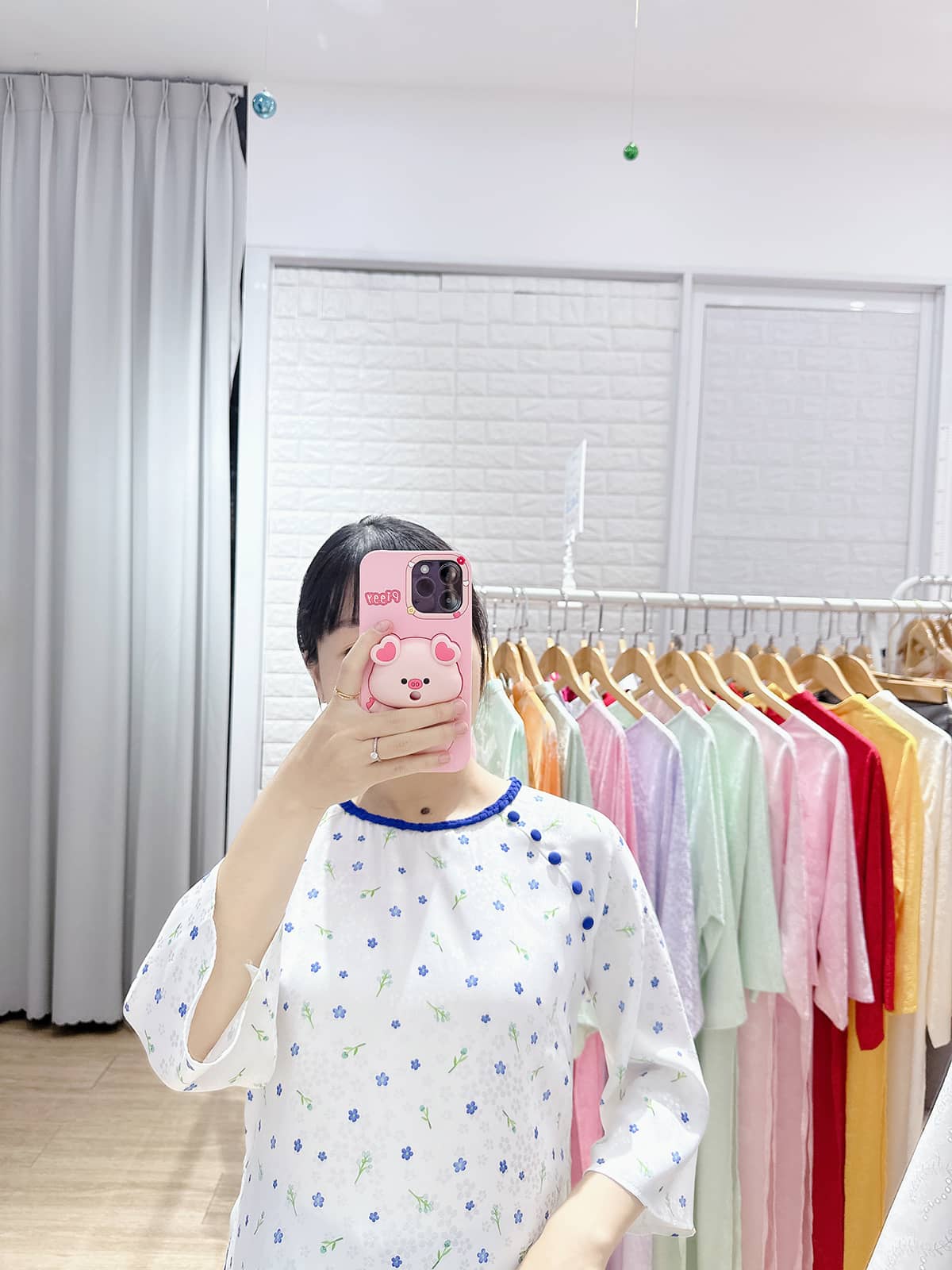 Áo dài cổ tròn thắt bím nút bọc AD41 - Ảnh 4