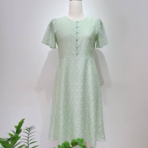 Đầm dáng dài xanh mint nút bọc big size D121