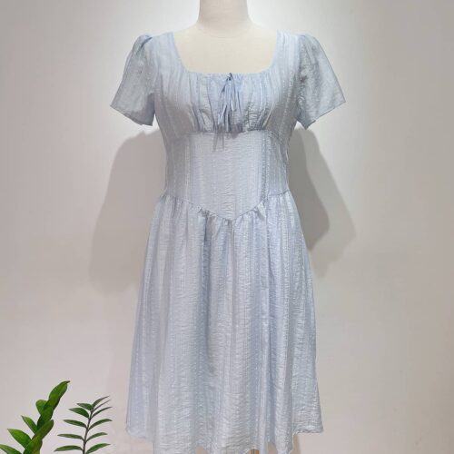 Đầm xanh pastel cổ vuông thắt nơ big size D123